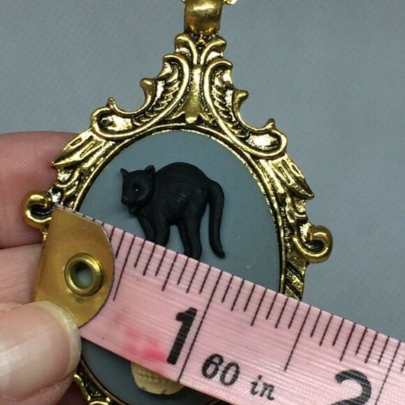 Skull Cat Black Skeleton Gothic Cameo Necklace NEW - Picture 8 of 8